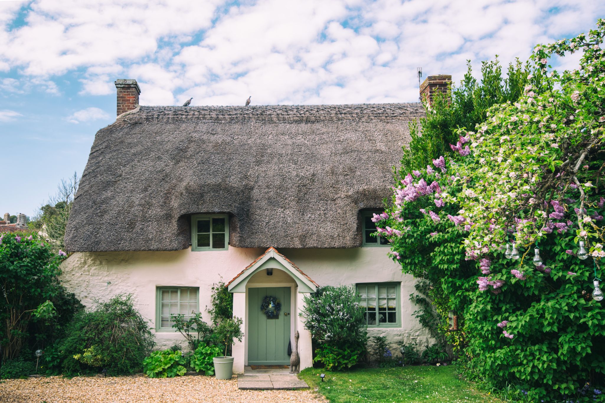 Thatched cottage in a village